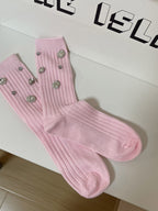 Plain Rhinestone Ribbed Socks 8845