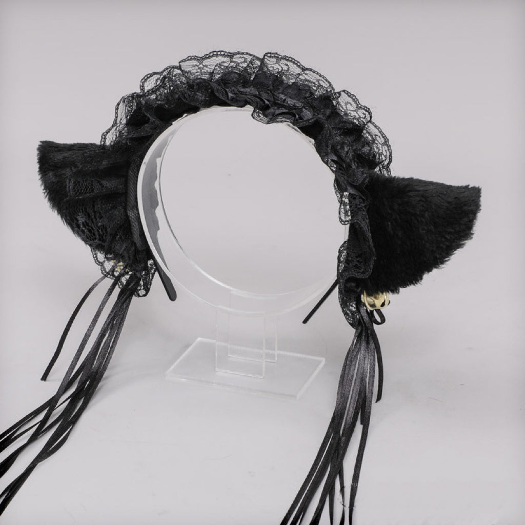 LS Bando Cosplay Lucu Telinga Kucing Renda Tali Rumbai Fashion Lolita All Size 8805 Hiasan Kepala Wanita Cat Ear With Tassel