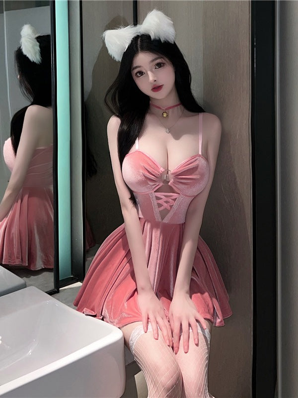 Velvet A-Line Mini Spaghetti Strap Dress 8676