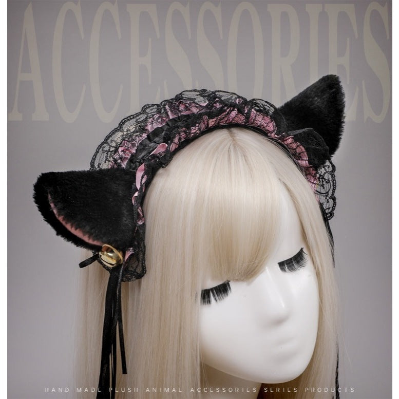 LS Bando Cosplay Lucu Telinga Kucing Renda Tali Rumbai Fashion Lolita All Size 8805 Hiasan Kepala Wanita Cat Ear With Tassel