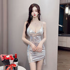 Women Bodycon Mini Dress Tank Surplice Drawstring 8664 ( S/M/L )