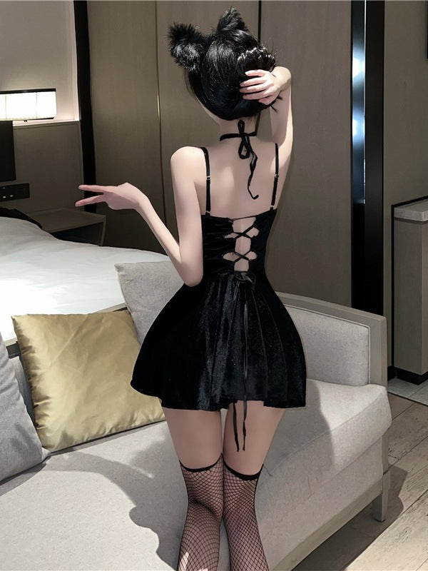 Velvet A-Line Mini Spaghetti Strap Dress 8676
