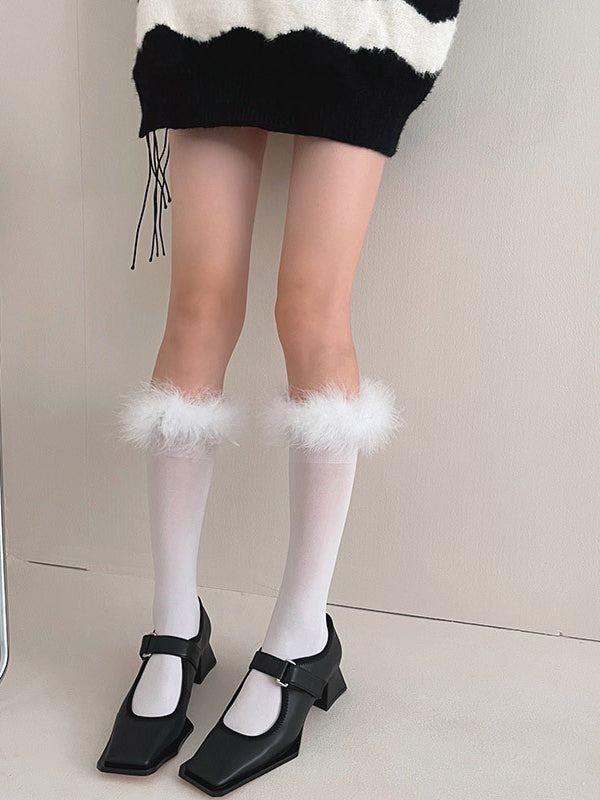 Feather Accent Tall Socks 8064