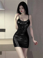 Mini Dress Spaghetti Strap Wrap Hip Metalic 8671