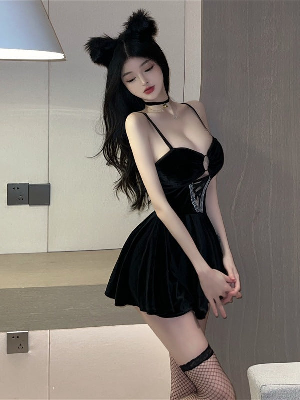 Velvet A-Line Mini Spaghetti Strap Dress 8676