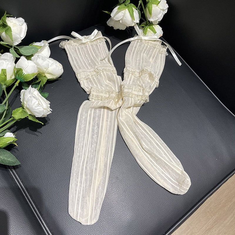 Women's Bow Ruffled Mesh Tall Socks 8443