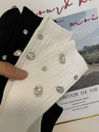 Plain Rhinestone Ribbed Socks 8845