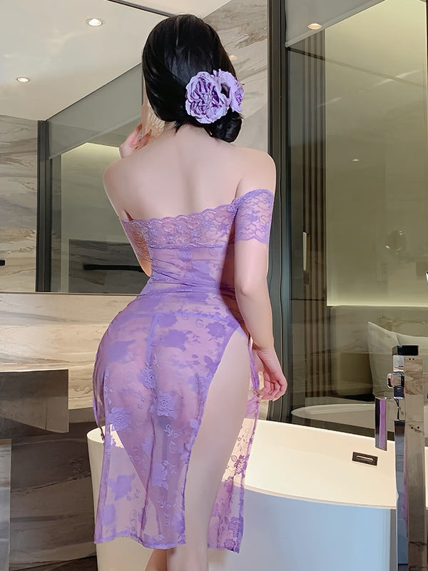 Women's Lingerie Baby Doll Dress Elegant Lace Transparan Off Shoulder L037