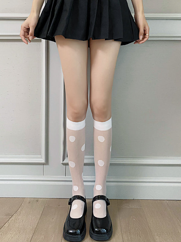 LS Kaos Kaki Putih Renda Panjang Polos & Bermotif Tipis Fashion Wanita Lucu All Size 8429 Stocking Korean Style Hitam Cute
