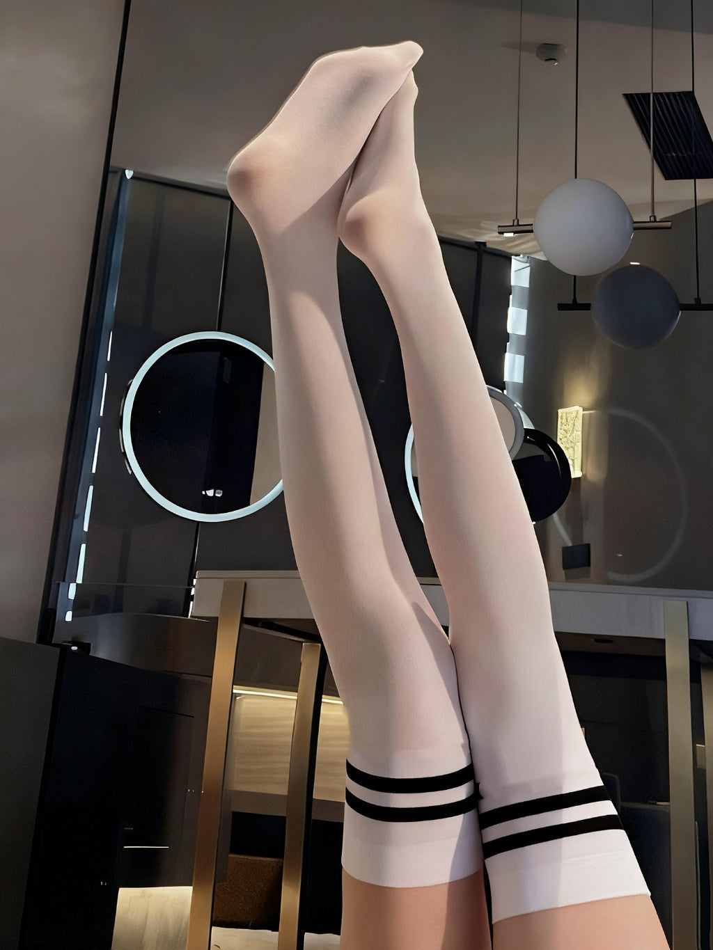 LS Kaos Kaki Polos Panjang & Bermotif Garis Wanita Fashion Cute Dewasa All Size 8428 Socks Long Plain & High With Stripped Stocking Cosplay