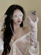 LS Women Bridal Wedding Elegant Long Lace Gloves 8971