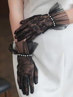 LS Sarung Tangan Wanita Polos Transparan Motif Renda Aksesoris Mutiara All Size 8942 Women Gloves Full Finger Pendek Fashion Lolita