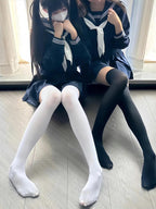 LS Kaos Kaki Polos Panjang & Bermotif Garis Wanita Fashion Cute Dewasa All Size 8428 Socks Long Plain & High With Stripped Stocking Cosplay
