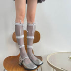 Women's Bow Ruffled Mesh Tall Socks 8443