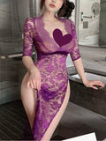 Women Sexy Lace Midi Dress Bodycon Lingerie polos 8961