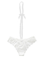 Women's Transparent Lace Panties Hollow Ribbon Straps Halter Neck L004 (M/L)