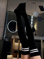 LS Kaos Kaki Polos Panjang & Bermotif Garis Wanita Fashion Cute Dewasa All Size 8428 Socks Long Plain & High With Stripped Stocking Cosplay