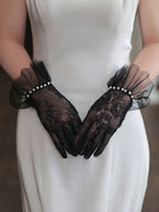 LS Sarung Tangan Wanita Polos Transparan Motif Renda Aksesoris Mutiara All Size 8942 Women Gloves Full Finger Pendek Fashion Lolita
