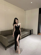 Women's Dress Lace High Neck Halter Ribbons Sleeveless  L006