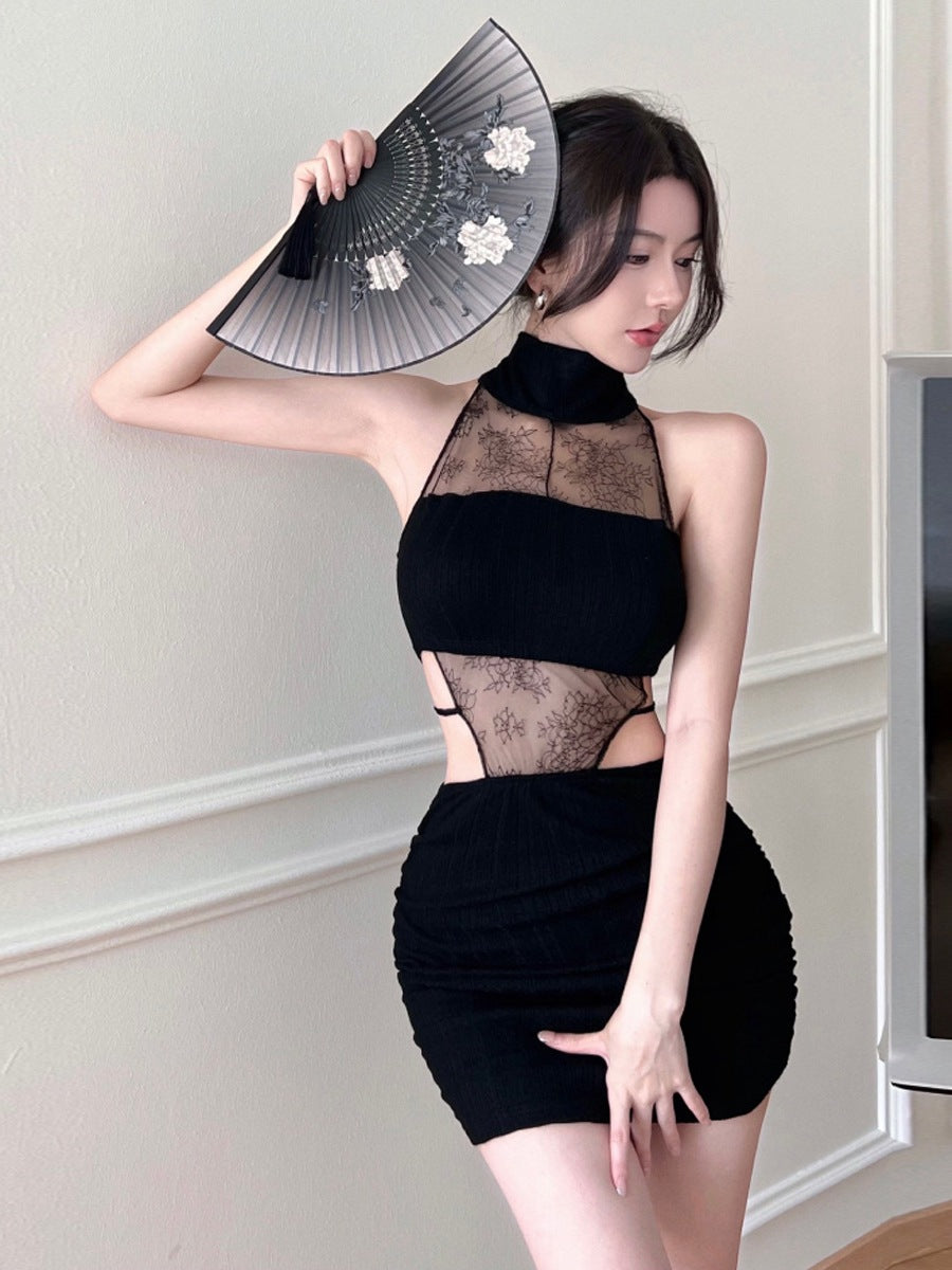 Dress Slim Fit Bodycon Alluring Lace Waist-Exposing See-Through L015