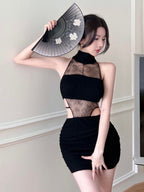 Dress Slim Fit Bodycon Alluring Lace Waist-Exposing See-Through L015