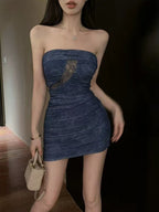 Women's Elegant Hollow Transparent Lace Mini Tube Dress L017