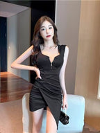 Women's Off Shoulder Dress Mini Zipper Asymmetrical L057 (S/M/L)