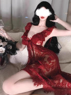 Mini Dress Women Lingering Lace A-Line V Neck Sleevless P019