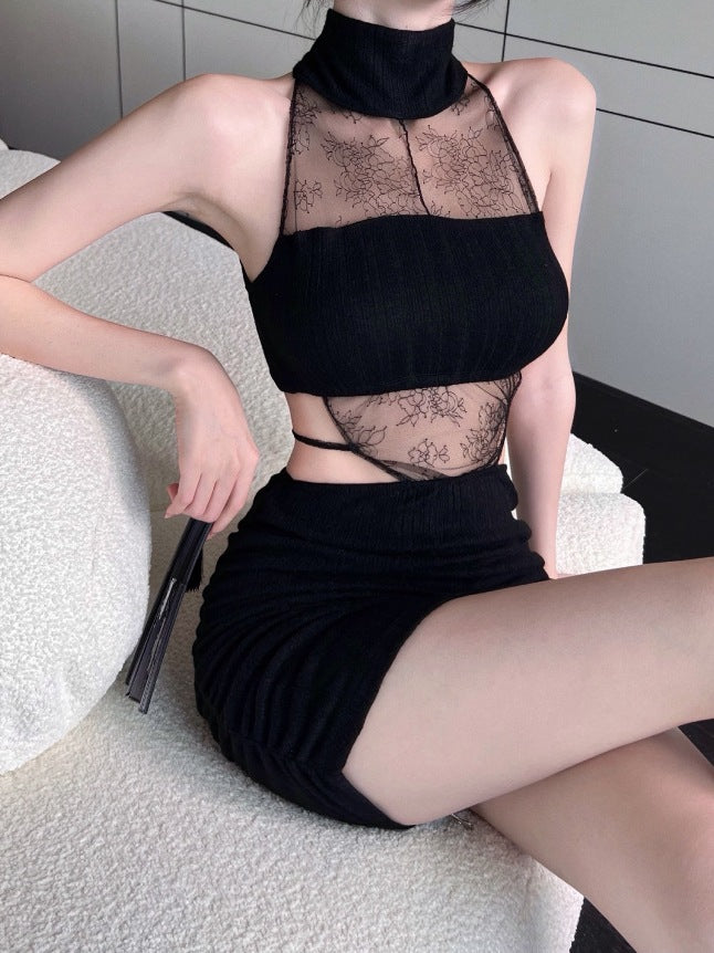 Dress Slim Fit Bodycon Alluring Lace Waist-Exposing See-Through L015