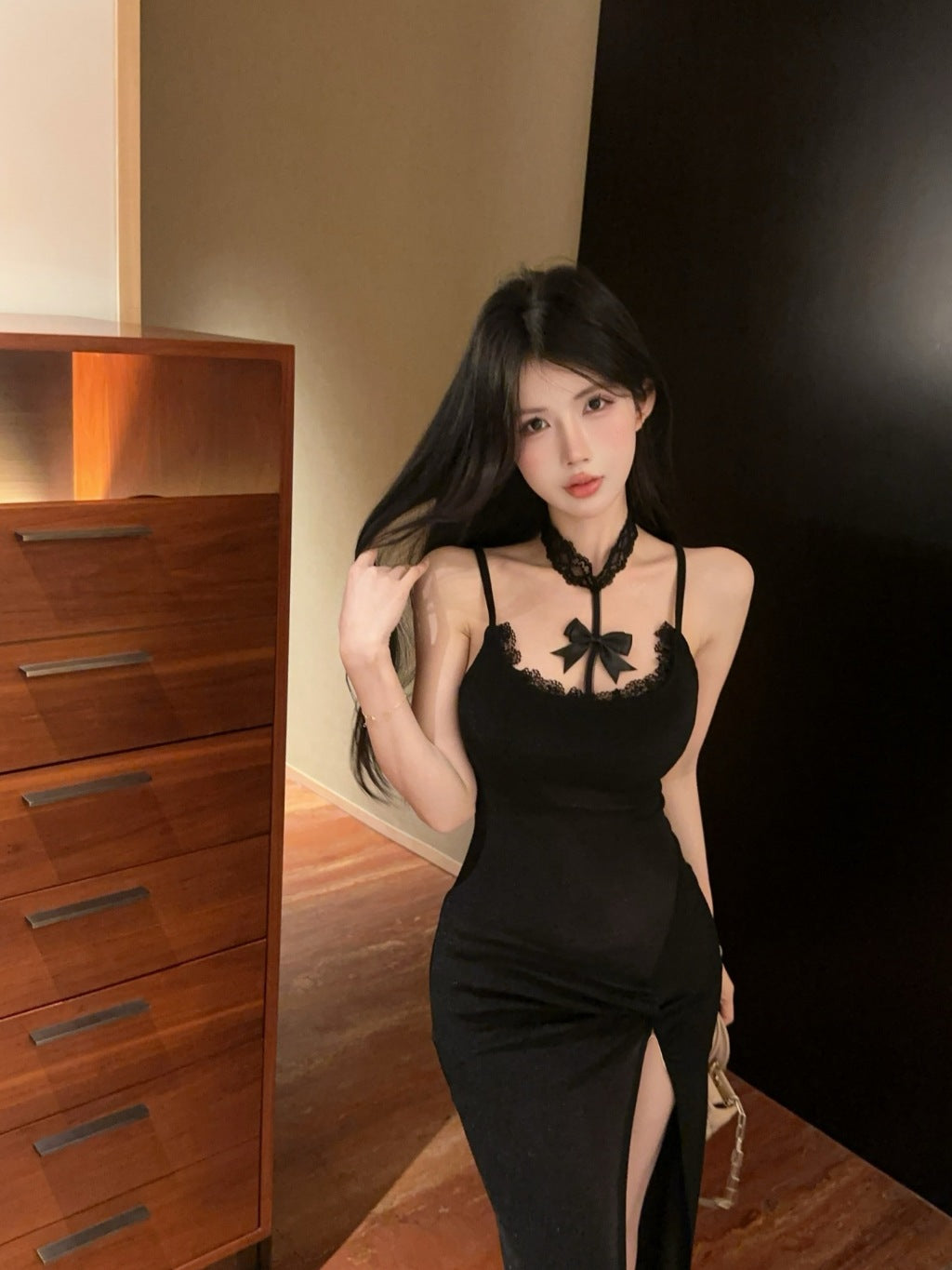 Women's Dress Lace High Neck Halter Ribbons Sleeveless  L006