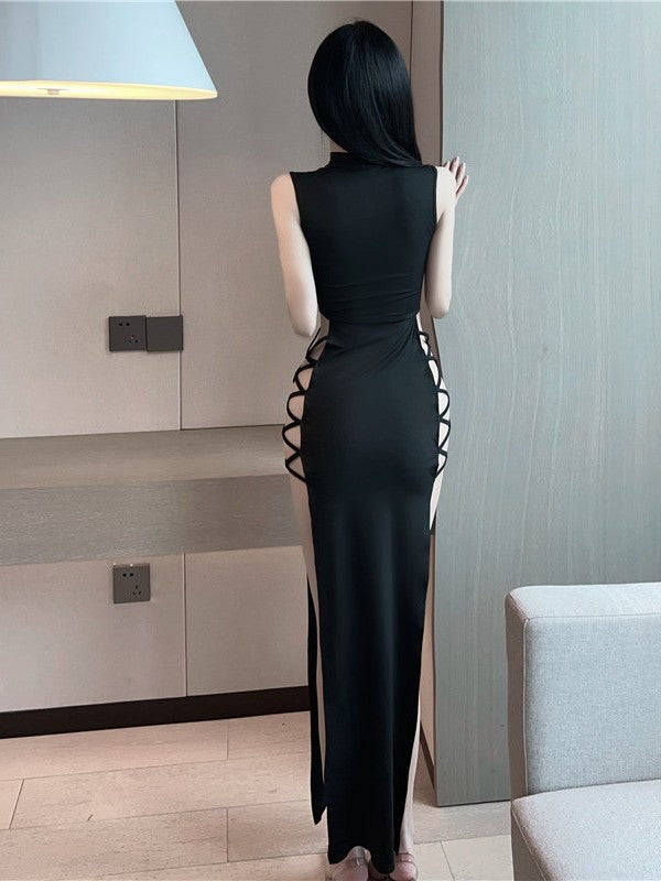Bodycon Dress High Slit Lace Up Sleeveless L013