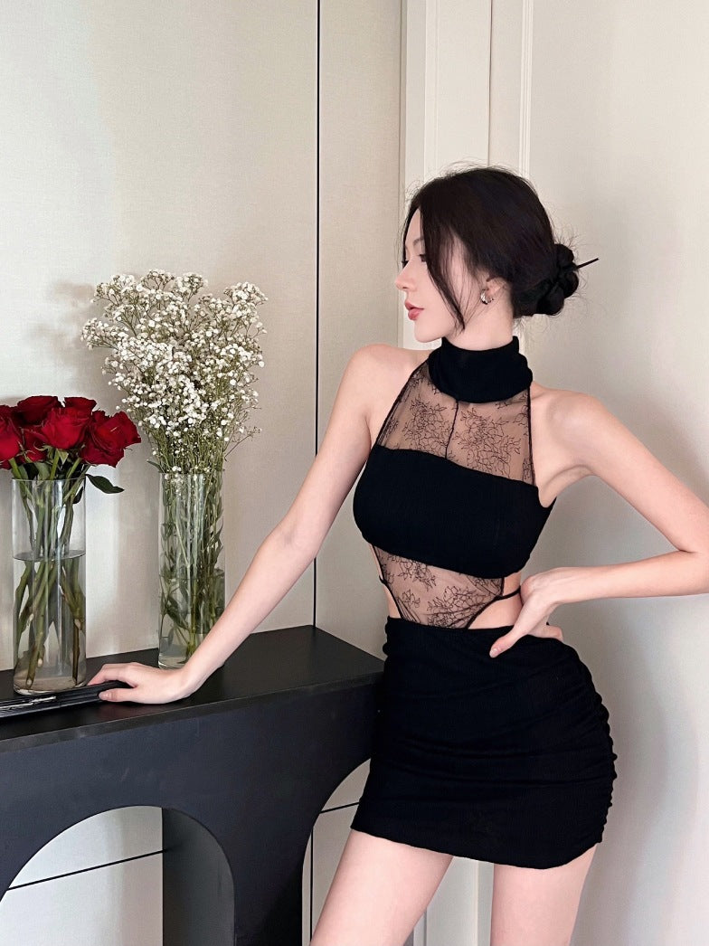 Dress Slim Fit Bodycon Alluring Lace Waist-Exposing See-Through L015