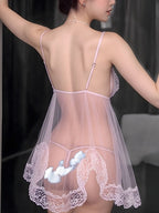 Women's Transparent Lingerie Lace Ribbon Dress Night P102