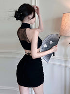 Dress Slim Fit Bodycon Alluring Lace Waist-Exposing See-Through L015